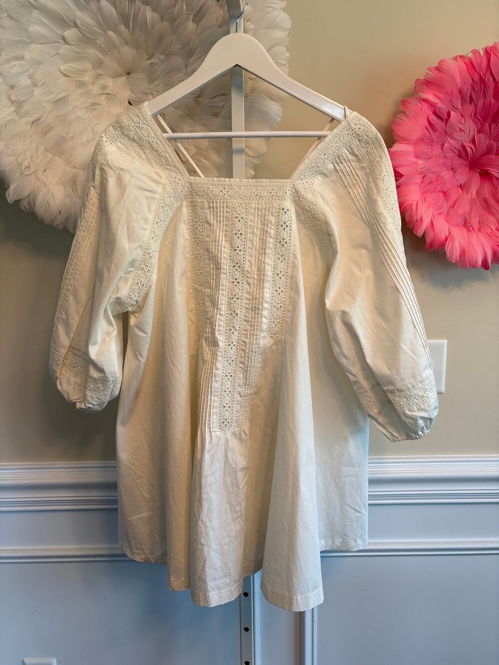 Free People Ivory long sleeve open back mini dress size S NWT